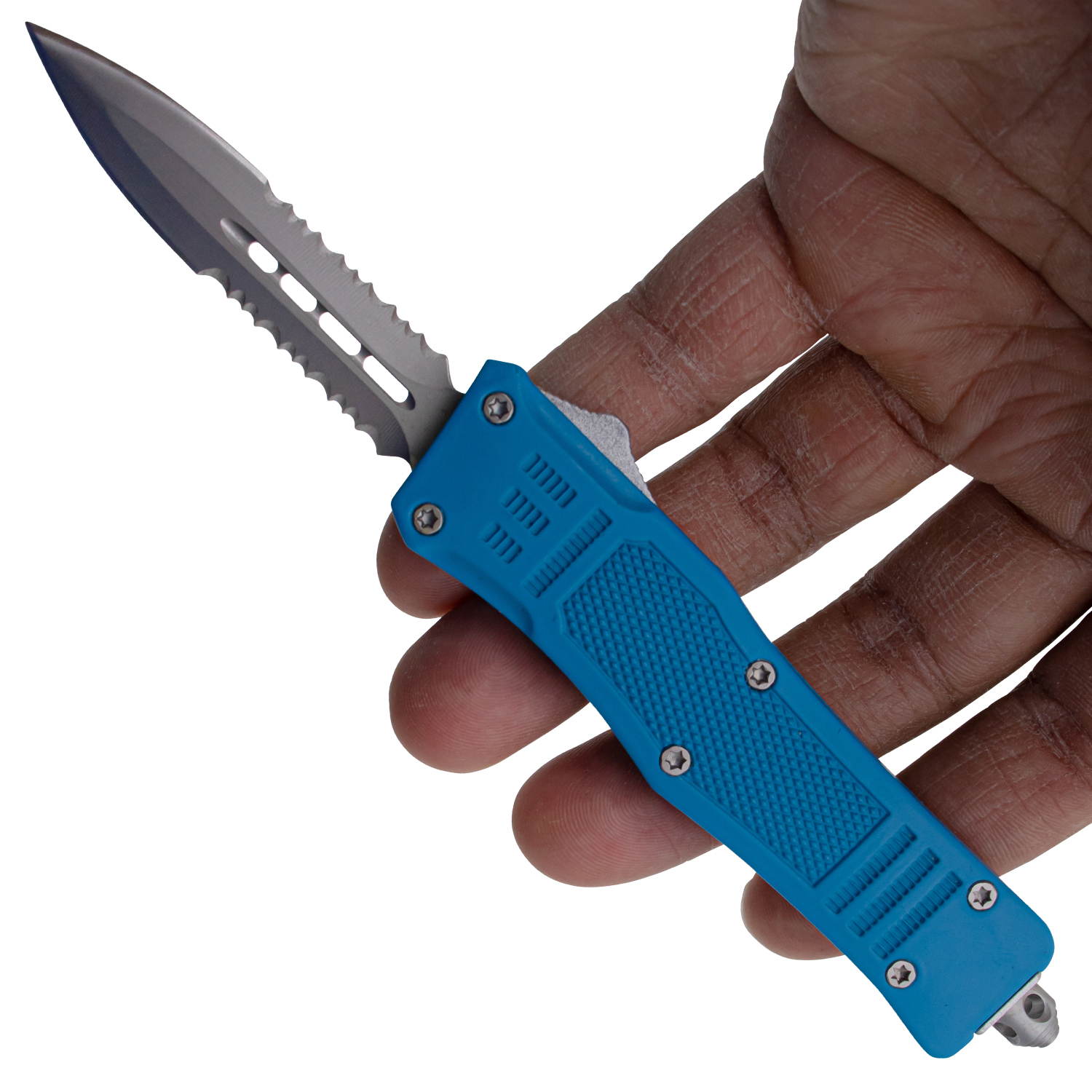 Covert OPS USA OTF Automatic Knife 7 Inch Overall Double Serrated Blue